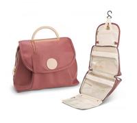 GUOXIAD Trousse De Toilette De Voyage Étanche À Suspendre, Organiseur De Maquillage en Cuir PU avec Crochet, Sac À Main De Toilette Portable(Red)
