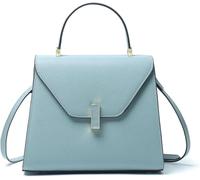 GUOXU Sac à main en cuir véritable, sac à main à poignée supérieure, sac à bandoulière, sac cartable de créateur avec bandoulière amovible(Blue,S)