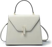 GUOXU Sac à main en cuir véritable, sac à main à poignée supérieure, sac à bandoulière, sac cartable de créateur avec bandoulière amovible(White,L)