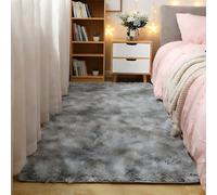 GUOYFEN Descente de Lit 125 x 130 cm Doux Moelleux, Antidérapant, Moderne, à Poils Longs, Facile à Entretenir Plush Shaggy Area Rugs Tapis de Chevet pour Chambre Bébé, Pépinière, Blanc Gris
