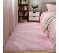 GUOYFEN Descente de Lit 80 x 130 cm Doux Moelleux, Antidérapant, Moderne, à Poils Longs, Facile à Entretenir Plush Shaggy Area Rugs Tapis de Chevet pour Chambre Bébé, Pépinière, Rose
