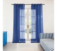 GUOYFEN Rideau Voilage Oeillet 320 x 135 cm Transparen Lumineux D'Intérieur Voilage à Oeillets Décoration de Maison Salon Chambre Cuisine Baie Vitrée, Bleu Foncé