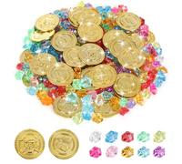 GUOYIHUA 250 Pièces Set De Trésor De Pirate, 100 Pièce D'Or + 100 Pierre Precieuses, Accessoire Pirate Enfant Pour Le Party Remplisseurs, Trésor Chasse Jeu, Décoration De Fête Halloween Noël