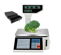 guoyjmm Balance d'impression D'étiquettes, Balance électronique de 30 kg avec Affichage sur Poteau et Imprimante Thermique, pour Magasin de Détail, Boucherie,Machine+Cashbox