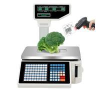 guoyjmm Balance d'impression D'étiquettes, Balance électronique de 30 kg avec Affichage sur Poteau et Imprimante Thermique, pour Magasin de Détail, Boucherie,Machine+Scanner