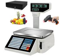 guoyjmm Balances d'impression D'étiquettes, Balances Numériques à Codes-Barres, Double Affichage Avant et Arrière, pour Le Pesage en Supermarché, Magasin de Détail ou Entrepôt,Machine+Scanner+Cashbox