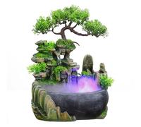 guoyjmm Fontaine d'intérieur Fontaine de Table Cascade, Fontaine de méditation, Fontaine Cascade LED Humidificateur Plante Verte Desktop Fontaine ornementale pour Salon Bureau