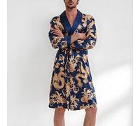 Guoyoocc Peignoir en Satin pour Homme,Robe de Chambre Kimono Japonais,Soie Lâche Peignoir de Nuit Sortie de Bain Kimono Vêtements de Nuit Col en V Chemise de Nuit Pyjamas avec Poches