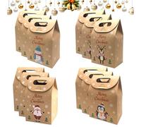 GUOYOU 12 Pièces Pochette Cadeau Noel Sac en Papier Kraft 9,5×6×15,5cm Sac Cadeau Noel Sacs Cadeaux de Noël Pochette Kraft pour Bonbons/Biscuits/Friandises/Cadeaux de Noël Fête Emballage Cadeau