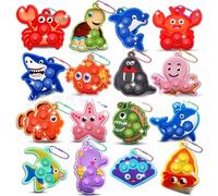 GUOYOU 16 Fidget Toys Anti Stress Pochette Cadeau Anniversaire Enfant Silicone Animaux Marins Porte Cle Porte Clef Enfant pour Filles et Garçons Anniversaire, Fête, Salle