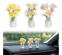 GUOYOU 3 Pièces Marguerite Decoration Voiture, 5 x 4cm Deco Voiture, Mignon Fleurs Décoration Tableau Bord Véhicule pour Rétroviseurs, Tableaux Bord Maison Bureau Jardin (Rose Blanc Jaune)