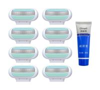 GUOYOU 8 Pièces Rasoir Femme recharges de Lames 1 Pièces crème à raser Bleu Lame de Rasoir pour Protéger La Peau Rasoirs de Surete Femme Rasage Rapide Lame Rasoirs pour Les Jambes Aisselles