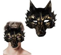 GUOYOU Masque Halloween Realiste Terreur Masque Halloween Effrayant Loup Animaux Masques Loup Garou Accessoires Pour Costumes Halloweens Enfants Adulte Femmes Hommes (Or noir)