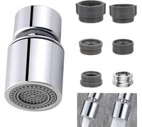 GUOYOU Mousseur Robinet, 360°Pivotant Aérateur de Robinet pour Bain Cuisine | 2 Modes Aérateur Robinet Economie Eau avec 5 Pièces Adaptateur Robinet Cuisine, pour Robinet Lavabo de Salle