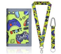GUOYOU Portefeuille pour enfants à trois plis avec poche tour de cou avec fermeture éclair, porte-clés et fenêtre pour carte d'identité, cadeaux d'anniversaire pour tout-petits enfants avec cordon et