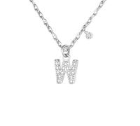 GUOYU 26 Collier Initiale Lettre d'Anniversaire pour Femme Fille, Collier avec Lettre en Zircons d'Argent Pendentif, Personnalisation Idées Cadeaux Anniversaire Célébration (W)