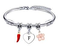 GUOYU Bracelets Lettre Initiale,Cadeau initiales nom pour Femme Fille,Initiale A-Z Argent Bijoux Cadeaux Inspiré Cadeaux Noël Anniversaire pour Amie Sœur Fille Amitié Collègue Mamie Maman Nièce (F)