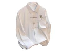 GUOYUXIAO Men's Chinese Placket Tang Suit Shirt, Short Sleeve-White-L