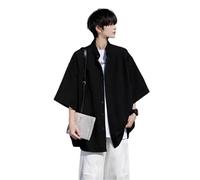 GUOYUXIAO Men's Chinese Style Short Sleeve Shirt, Ancient Style for Summer-Black-XL