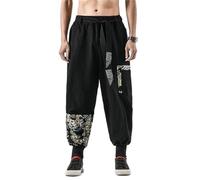 GUOYUXIAO Men's Pants Chinese Style Drawstring Large Size Loose Summer Trouser-Black1-Medium