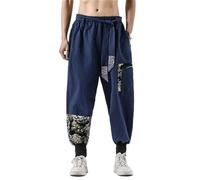 GUOYUXIAO Men's Pants Chinese Style Drawstring Large Size Loose Summer Trouser-Blue1-X-Large
