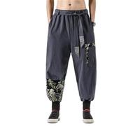 GUOYUXIAO Men's Pants Chinese Style Drawstring Large Size Loose Summer Trouser-Grey1-Medium