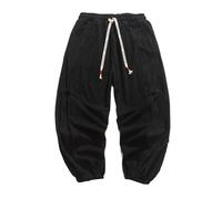 GUOYUXIAO Men's Pants Four Seasons Chinese Style Drawstring Unisex Large Size Trouser-Black-Small