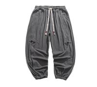 GUOYUXIAO Men's Pants Four Seasons Chinese Style Drawstring Unisex Large Size Trouser-Grey-Medium