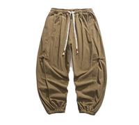 GUOYUXIAO Men's Pants Four Seasons Chinese Style Drawstring Unisex Large Size Trouser-Khaki-Small