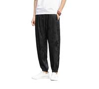 GUOYUXIAO Men's Pants Spring Chinese Style Loose Retro Drawstring Capri Trouser-Black-Small