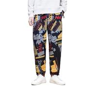 GUOYUXIAO Men's Pants Spring Summer Chinese Style Retro Capri Trouser-Black-Small