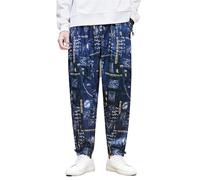 GUOYUXIAO Men's Pants Spring Summer Chinese Style Retro Capri Trouser-Blue-Medium