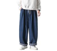 GUOYUXIAO Men's Pants Spring Summer Large Size Casual Loose Straight Wide Leg Harlan Trouser-Blue-Large