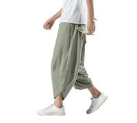 GUOYUXIAO Men's Pants Summer Chinese Style Capri Large Size Loose Wide-Legged Trouser-Green0-Large