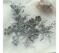 GUOZHAN 1 pièce de Paillettes Fleur Robe de mariée Appliques Dentelle Tissu brodé Maille Coudre Patch pour Robe Bricolage décor 39 * 28CM