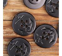 GUOZHAN Lot de 10 Gros Boutons Noirs Brillants en Forme d'ancre de Bateau pour Homme, Accessoires de Couture, Boutons Ronds Classiques foncés, Fournitures de Bricolage