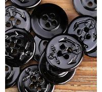 GUOZHAN Lot de 10 Gros Boutons Noirs Brillants en Forme d'ancre de Bateau pour Homme, Accessoires de Couture, Boutons Ronds Classiques foncés, Fournitures de Bricolage
