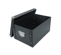 GUOZI Pliant Décoratif Boîte de Rangement avec Couvercle et Poignées en Métal - Coins Renforcés Métalliques Boîtes de Stockage de Fichiers Office (Noir, 35 * 25 * 17.5cm)