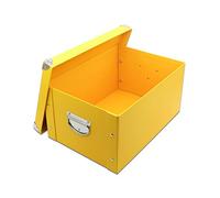 GUOZI Pliant Décoratif Boîte de Rangement avec Couvercle et Poignées en Métal - Coins Renforcés Métalliques Boîtes de Stockage de Fichiers Office (Jaune, 35 * 25 * 17.5cm)
