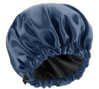 Guozihao Bonnet de douche, 100 % véritable doublé de satin, bonnet de douche extra large pour femme, réutilisable, imperméable, taille réglable et bonnet de bain pour cheveux longs