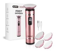 GUPAY Râpe de callosités électrique pour les pieds - Lime professionnelle avec 4 rouleaux en verre nano et écran LED, 3 vitesses, USB-C rechargeable, kit de pédicure silencieux en aluminium (rose)