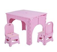 Gupeaoi Ensemble Table et chaises Pliantes pour Enfants, 3 pièces | Table et chaises pour enfants de 36 mois à 7 ans, idéales pour salle de jeux et salle de classe Rose