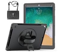 GUPENAA Étui pour iPad Pro 12,9 Pouces 2e Génération 2017 et 1re Génération 2015, Support Pivotant 360°, Housse Protection Robuste TPU avec Porte-Stylet + Poignée + Bandoulière,Noir
