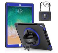 GUPENAA Étui pour iPad Pro 12,9 Pouces 2e Génération 2017 et 1re Génération 2015, Support Pivotant 360°, Housse Protection Robuste TPU avec Porte-Stylet + Poignée + Bandoulière,Black+Blue