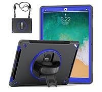 GUPENAA Étui pour iPad Pro 12,9 Pouces 2e Génération 2017 et 1re Génération 2015, Support Pivotant 360°, Housse Protection Robuste TPU avec Porte-Stylet + Poignée + Bandoulière,Black+Blue