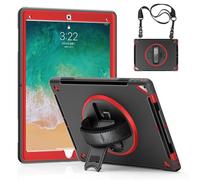 GUPENAA Étui pour iPad Pro 12,9 Pouces 2e Génération 2017 et 1re Génération 2015, Support Pivotant 360°, Housse Protection Robuste TPU avec Porte-Stylet + Poignée + Bandoulière,Black+Red