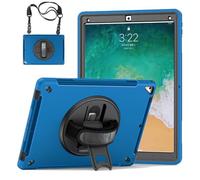 GUPENAA Étui pour iPad Pro 12,9 Pouces 2e Génération 2017 et 1re Génération 2015, Support Pivotant 360°, Housse Protection Robuste TPU avec Porte-Stylet + Poignée + Bandoulière,Bleu