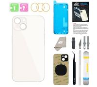 GUPFIX Vitre arrière de rechange pour iPhone 13 avec outils de repir, coque arrière de rechange à grand trou pour tous les transporteurs avec adhésif préinstallé et kits d'outils de réparation (blanc)