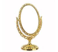 Guppy Blixy Miroir de Maquillage de Bureau, Miroir de Maquillage Ovale pivotant à Deux côtés de Style européen Antique Vintage avec Fleur Creuse en Relief Brillant (doré)