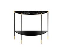 GUQASDV Table Console Demi-Lune en marbre à 2 Niveaux, Table d'entrée avec étagère, Tables de Couloir Semi-circulaires en Fer forgé, Tables d'exposition incurvées(Black Base Black Top,100cm/39.4in)
